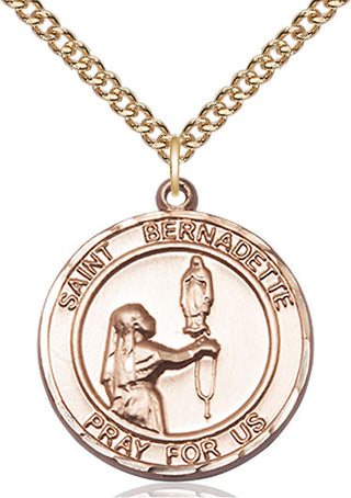 14kt Gold Saint Bernadette Medal Engraved Catholic Saint Jewelry
