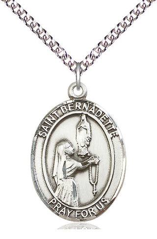 Sterling Silver Saint Bernadette Medal Catholic Jewelry Engraved Catholic Saint Jewelry