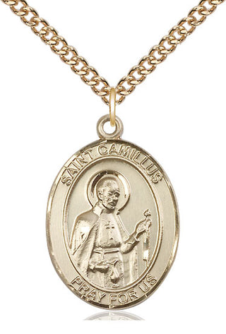 14kt Gold Saint Camillus of Lellis Medal Engraved Catholic Saint Jewelry