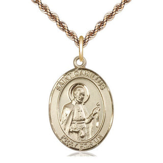 14kt Gold Saint Camillus of Lellis Medal Engraved Catholic Saint Jewelry