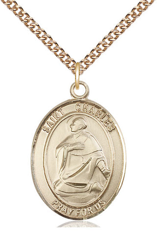14kt Gold Saint Charles Borromeo Medal Engraved Catholic Saint Jewelry
