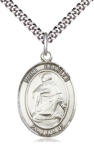 Pewter Saint Charles Borromeo Medal Catholic Jewelry Engraved Catholic Saint Jewelry