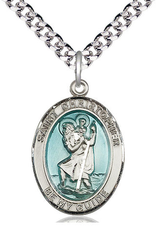Pewter Saint Christopher w/Epoxy Medal Catholic Jewelry Engraved Catholic Saint Jewelry