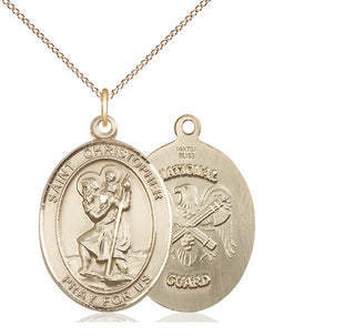 14kt Gold Filled Saint Christopher National Guard Medal Catholic Jewelry