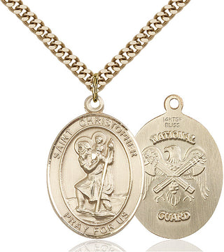 14kt Gold Filled Saint Christopher National Guard Medal Catholic Jewelry