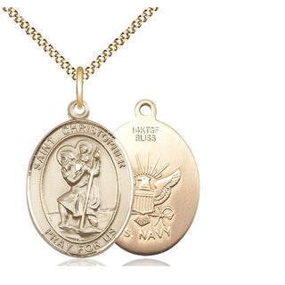 14kt Gold Filled Saint Christopher Navy Medal Catholic Jewelry
