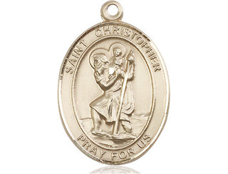 14kt Gold Saint Christopher Medal Engraved Catholic Saint Jewelry