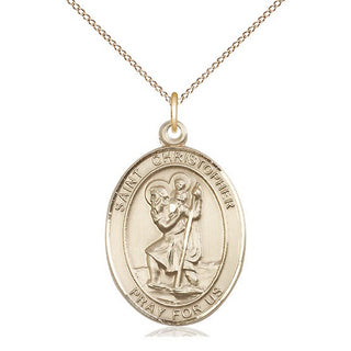 14kt Gold Saint Christopher Medal Engraved Catholic Saint Jewelry