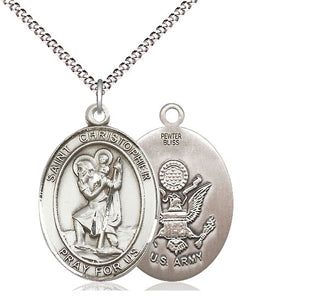 Pewter Saint Christopher Army Medal Catholic Jewelry