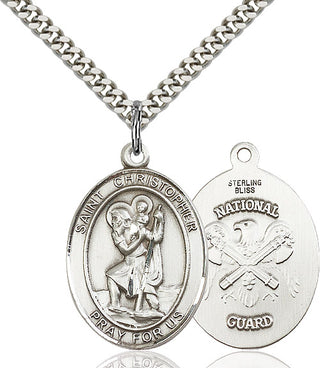 Pewter Saint Christopher National Guard Medal Catholic Jewelry