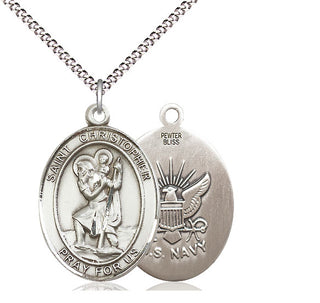 Pewter Saint Christopher Navy Medal Catholic Jewelry
