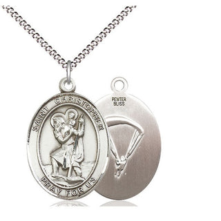 Pewter Saint Christopher Paratrooper Medal Catholic Jewelry