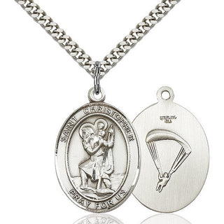 Pewter Saint Christopher Paratrooper Medal Catholic Jewelry