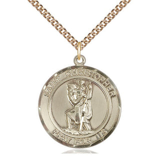 14kt Gold Saint Christopher Medal Engraved Catholic Saint Jewelry