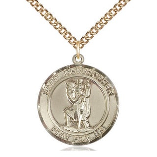 14kt Gold Saint Christopher Medal Engraved Catholic Saint Jewelry