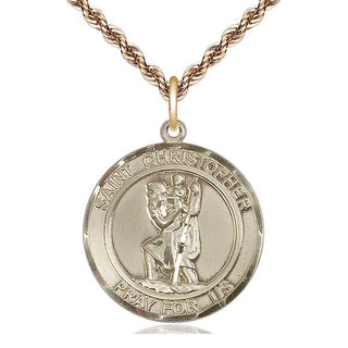 14kt Gold Saint Christopher Medal Engraved Catholic Saint Jewelry