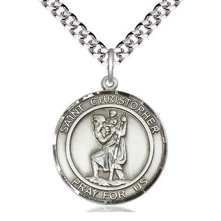 Pewter Saint Christopher Medal Catholic Jewelry Engraved Catholic Saint Jewelry