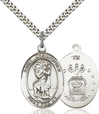 Sterling Silver Saint Christopher Air Force Medal Catholic Jewelry