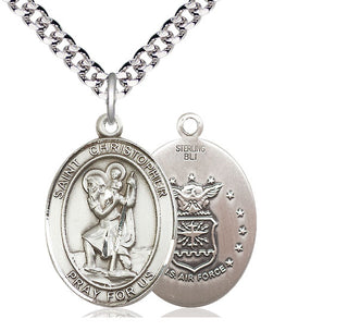 Sterling Silver Saint Christopher Air Force Medal Catholic Jewelry