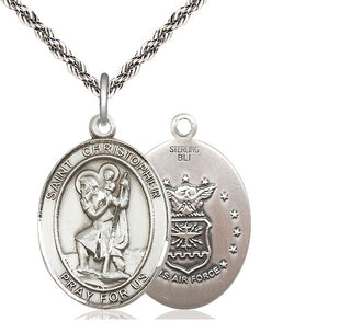 Sterling Silver Saint Christopher Air Force Medal Catholic Jewelry