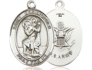 Sterling Silver Saint Christopher Army Medal Catholic Jewelry