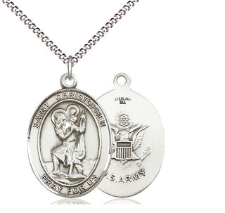 Sterling Silver Saint Christopher Army Medal Catholic Jewelry