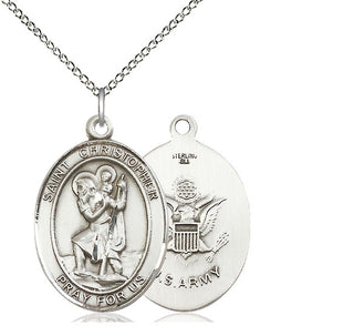 Sterling Silver Saint Christopher Army Medal Catholic Jewelry