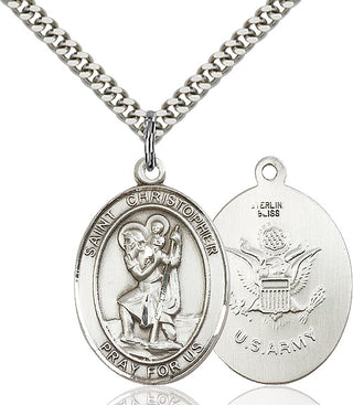 Sterling Silver Saint Christopher Army Medal Catholic Jewelry