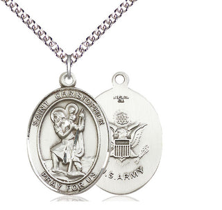 Sterling Silver Saint Christopher Army Medal Catholic Jewelry