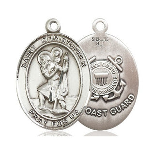 Sterling Silver Saint Christopher Coast Guard Medal Catholic Jewelry