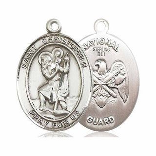 Sterling Silver Saint Christopher National Guard Medal Catholic Jewelry