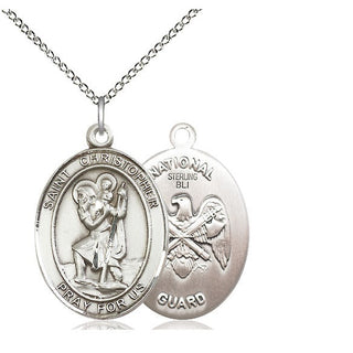 Sterling Silver Saint Christopher National Guard Medal Catholic Jewelry