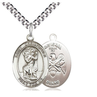 Sterling Silver Saint Christopher National Guard Medal Catholic Jewelry