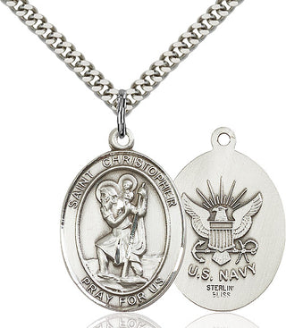 Sterling Silver Saint Christopher Navy Medal Catholic Jewelry