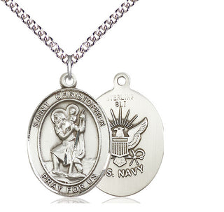 Sterling Silver Saint Christopher Navy Medal Catholic Jewelry