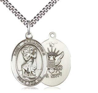 Sterling Silver Saint Christopher Navy Medal Catholic Jewelry