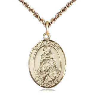 14kt Gold Saint Daniel Medal Engraved Catholic Saint Jewelry