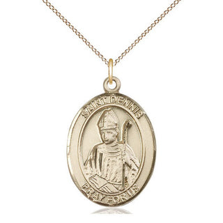 14kt Gold Saint Dennis Medal Engraved Catholic Saint Jewelry
