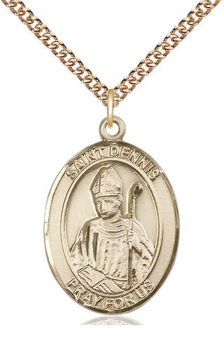 14kt Gold Saint Dennis Medal Engraved Catholic Saint Jewelry