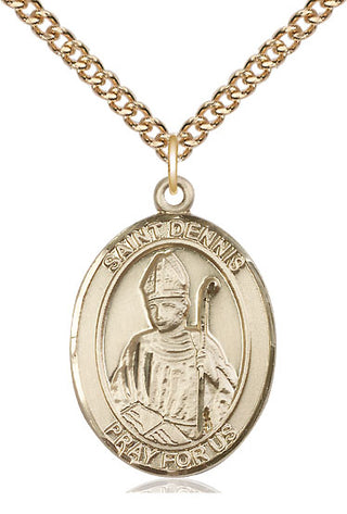14kt Gold Saint Dennis Medal Engraved Catholic Saint Jewelry