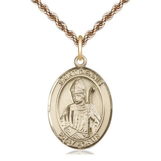 14kt Gold Saint Dennis Medal Engraved Catholic Saint Jewelry