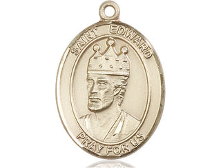 14kt Gold Saint Edward the Confessor Medal Engraved Catholic Saint Jewelry