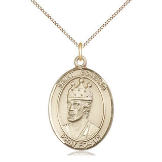 14kt Gold Saint Edward the Confessor Medal Engraved Catholic Saint Jewelry