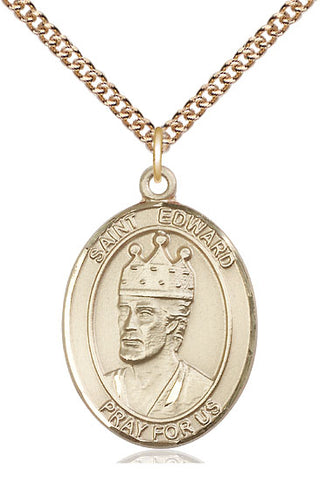 14kt Gold Saint Edward the Confessor Medal Engraved Catholic Saint Jewelry