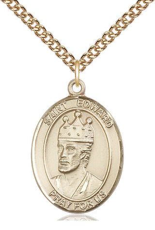 14kt Gold Saint Edward the Confessor Medal Engraved Catholic Saint Jewelry