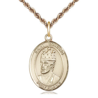 14kt Gold Saint Edward the Confessor Medal Engraved Catholic Saint Jewelry