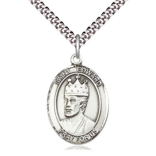 Sterling Silver Saint Edward the Confessor Medal Catholic Jewelry Engraved Catholic Saint Jewelry