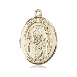 14kt Gold Filled Saint David of Wales Medal Engraved Catholic Saint Jewelry