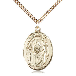 14kt Gold Filled Saint David of Wales Medal Catholic Jewelry Engraved Catholic Saint Jewelry