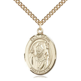 14kt Gold Filled Saint David of Wales Medal Catholic Jewelry Engraved Catholic Saint Jewelry